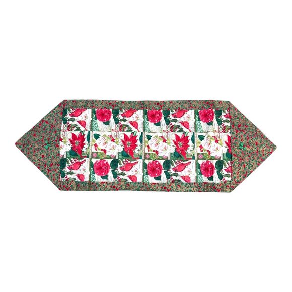 Holiday Floral Table Runner 45"x16" Christmas Themed Poinsettias & Holly Design - Picture 1 of 6